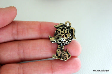 2 x Bronze Tone Hollow Dog Charm Pendants 3.2cm x2.2cm
